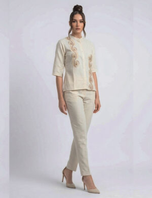 Kora Embroidered Flax Cotton Co-Ord Set for Women | Elegant Minimal Outfit